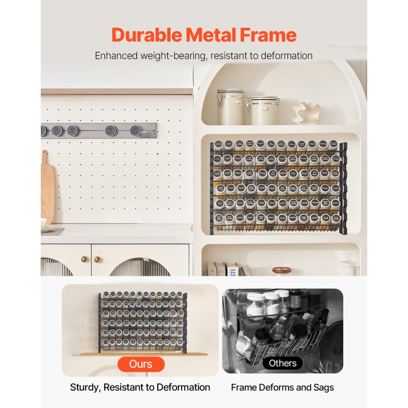 Maustehylly 6 tasoa 72 läpinäkyvää lasipurkkia seinälle tai pöydälle