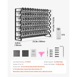 Maustehylly 6 tasoa 72 läpinäkyvää lasipurkkia seinälle tai pöydälle