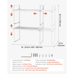Kaappihylly säädettävä kaksitasoinen pinottava leveys 405–650 mm korkeus 99–180 mm