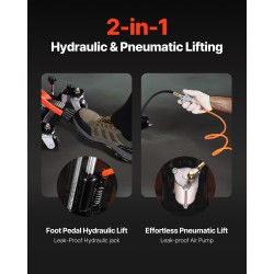 Moottoripyöränostin valurautainen hydraulinen pneumaattinen 1500 paunaa kantavuus nostokorkeus 119–381 mm mönkijöille