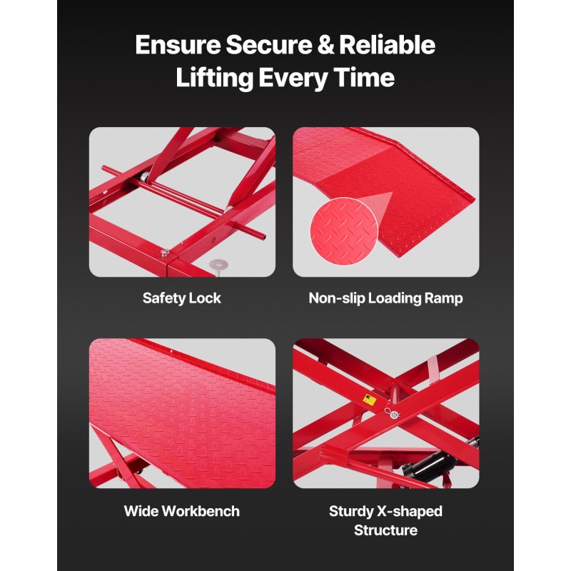 Hydraulinen moottoripyörän nostopöytä teräs 1000 paunan kantavuus