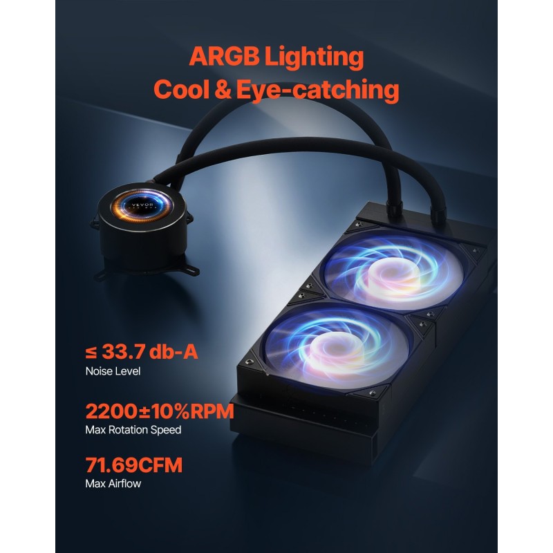 Nestekierron prosessorijäähdytin 120 mm PWN 2,1 tuuman LCD ARGB Intel- ja AMD-yhteensopiva
