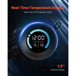 AIO-vesijäähdytin prosessorille 120 mm PWM-tuuletin 1,8 tuuman näyttö musta