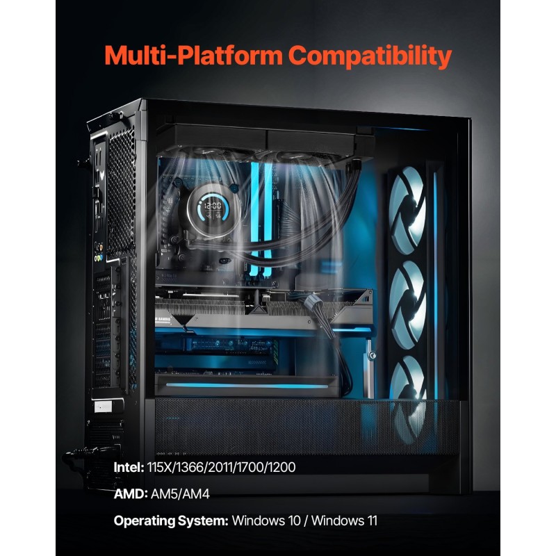 AIO-vesijäähdytin prosessorille 120 mm PWM-tuuletin 1,8 tuuman näyttö musta