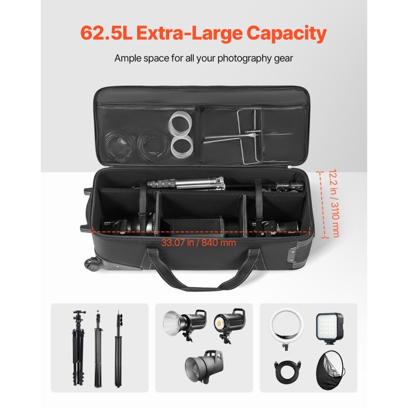 Rullattava kameralaukku 62,5 l vesitiivis 1680D nailon studiovarusteille