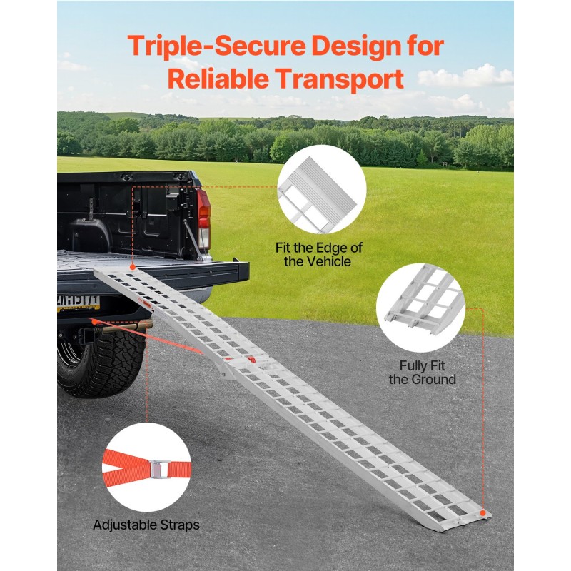 Alumiininen taittuva kuormausramppi pienten mönkijöiden ja moottoripyörien lastaukseen