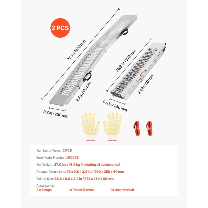 Teräs lastausrampit 2 kpl kantavuus 1000 paunaa taittuvat leveät ajopinnat