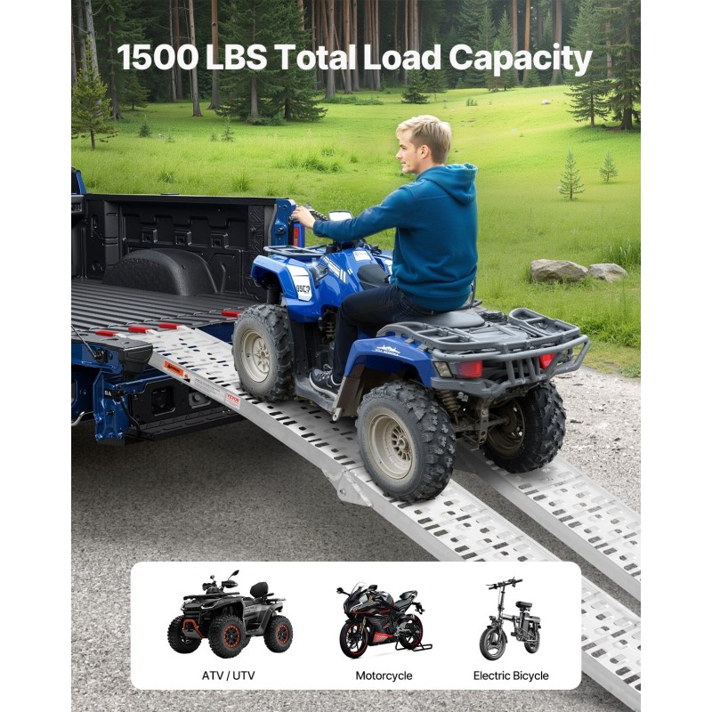 Alumiiniset taittuvat lastaussillat avattuna 2285×305×50 millimetriä 2 kpl 1500 paunaa