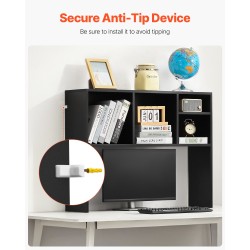 Pöytähylly lastulevy melamiinipinnoite musta 65 kg kantavuus useilla lokeroilla pöydälle