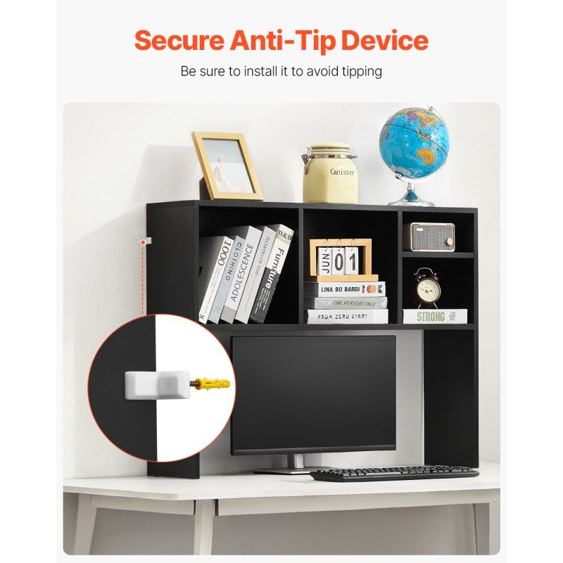 Pöytähylly lastulevy melamiinipinnoite musta 65 kg kantavuus useilla lokeroilla pöydälle