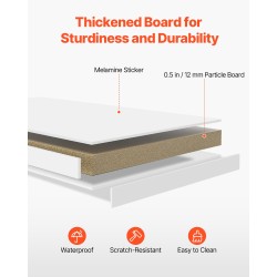 Pöytähylly 3-tasoinen valkoinen melamiinipinnoitettu lastulevy kangaslaatikoilla