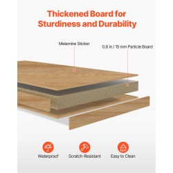 Pöytähylly lastulevy melamiinipinnoite puunsävy kantavuus 65 kg yksi taso