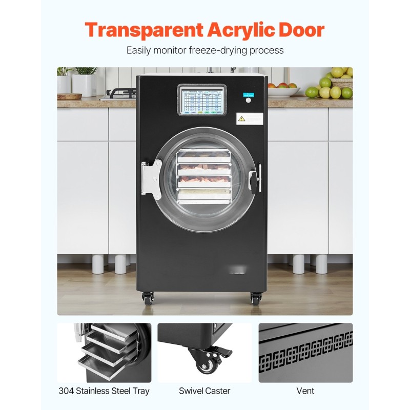 Pakastekuivain 4-tasoinen 4–6 kg per erä 304-ruostumaton teräs tyhjiöpumpulla kotikäyttöön