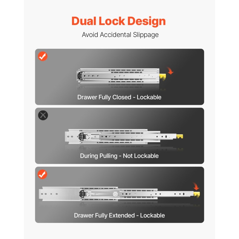 Laatikkokiskot terästä 980 mm täysin ulosvedettävät lukituksella 226,8 kg