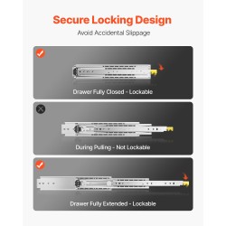 Täysimittaiset sivukiinnitteiset teräksiset laatikkokiskot lukittavat 825,5 mm kantavuus 226,8 kg