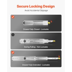 Teräs laatikkokiskot 1220 mm täyden ulosvedon lukittavat 226,8 kg