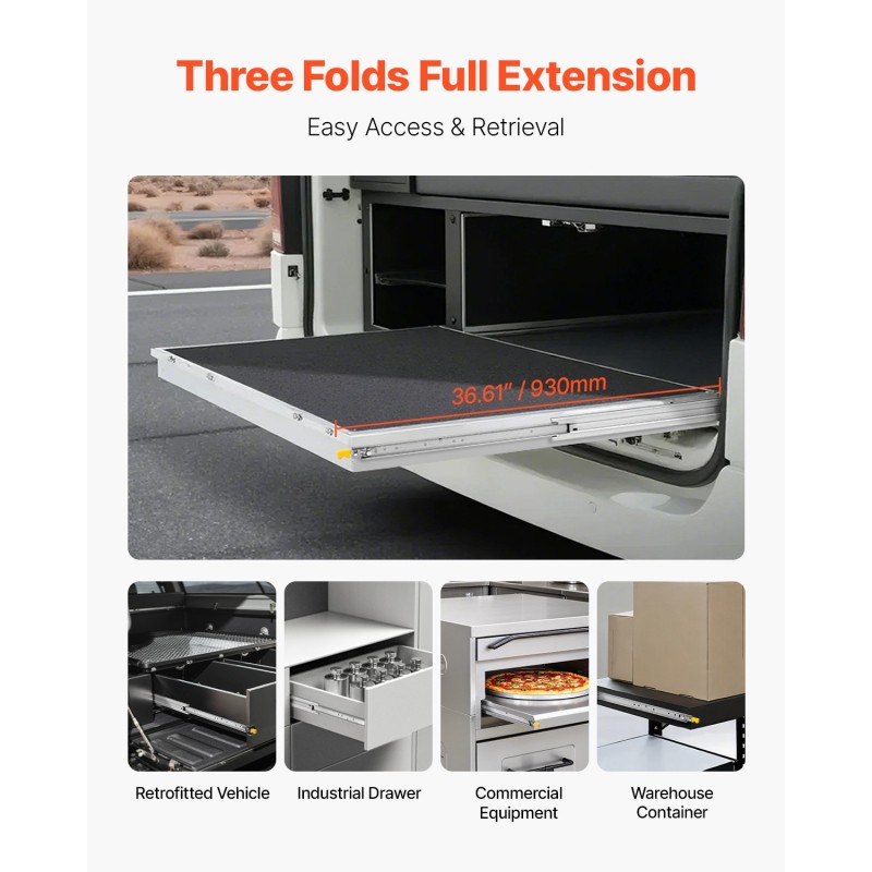 Teräksiset täyden ulosvedon laatikkokiskot 900 mm pari lukittavat 113 kg kantavuus