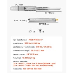 Liukukiskopari teräs 610 mm ulosvetopituus 226,8 kg kantavuus lukitustoiminnolla