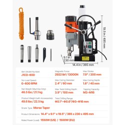 Magneettinen pylväsporakone metallirunkoinen 1500W maksimi poran halkaisija 60 mm 13000N pitovoima