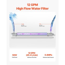 UV-vedenpuhdistin 304-ruostumaton teräs koko talon 50W 45,4 l/min