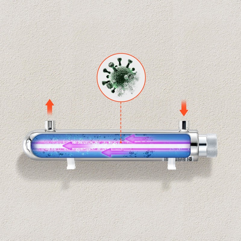 UV-vesipuhdistin kotitalouskäyttöön 304-ruostumaton teräskotelo kvartsiholkilla 12 watin