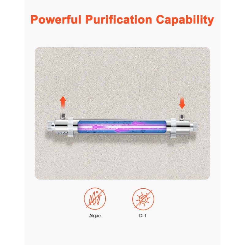 UV-vedenpuhdistin 304-ruostumattomasta teräksestä 25 W 22,7 l/min 8000 tuntia