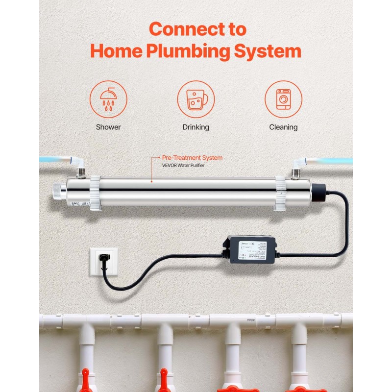 UV-vedenpuhdistin 304-ruostumattomasta teräksestä 25 W 22,7 l/min 8000 tuntia