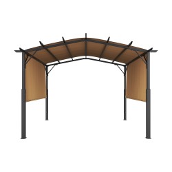 Pergola teräsrunko kolme metriä leveä ja kolme metriä syvä polyesterikatoksella beige