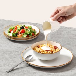 Keraaminen 4 hengen 12-osainen astiasto norsunluunvärinen astianpesukoneeseen ja mikroaaltouuniin sopiva