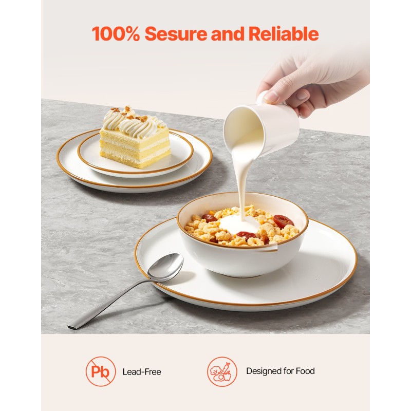 Keramiikkainen 32-osainen astiasetti 8 hengelle norsunluun sävy astianpesukone- ja mikroaaltouunikestävä