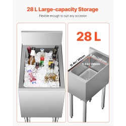 Jäähylly 28 L ruostumaton teräs ammattikäyttöön liukukansi 2 pullotelinettä