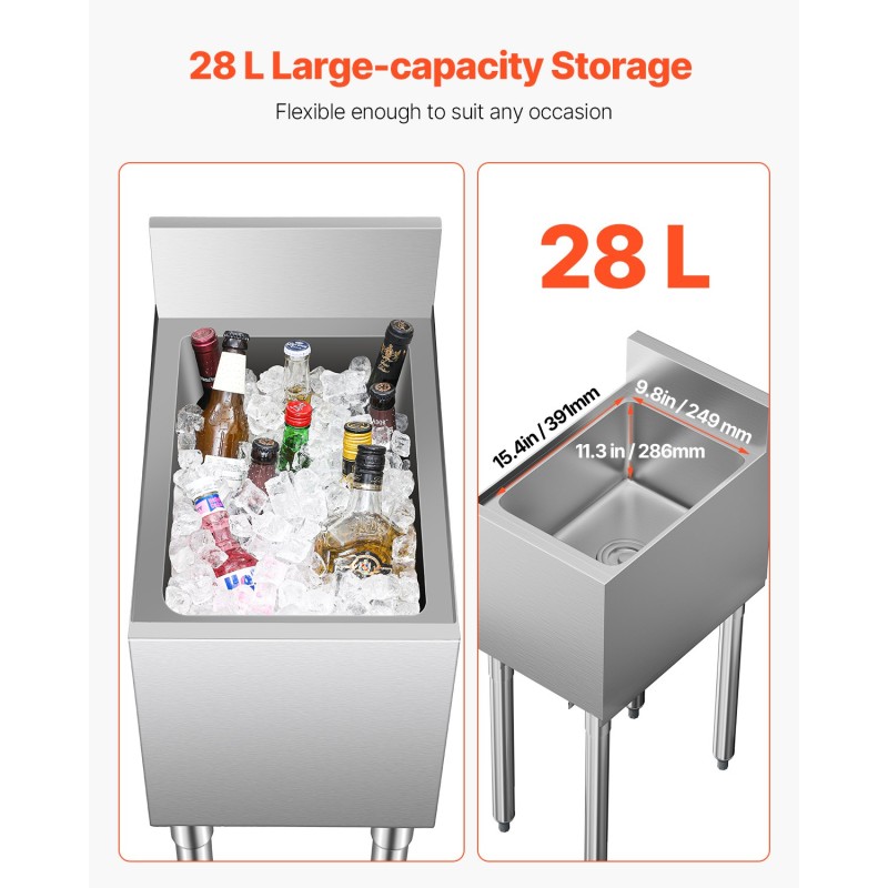 Jäähylly 28 L ruostumaton teräs ammattikäyttöön liukukansi 2 pullotelinettä