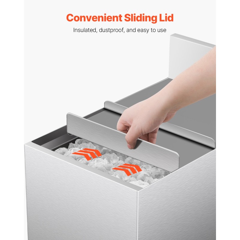 Jäähylly 28 L ruostumaton teräs ammattikäyttöön liukukansi 2 pullotelinettä