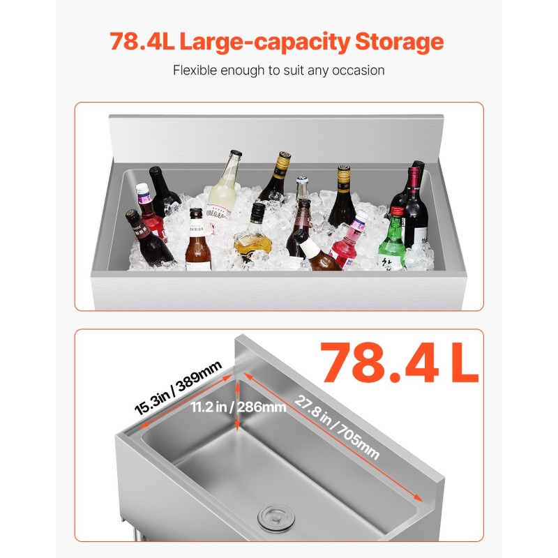 Jääallas 78,4 l 304-elintarviketeräs polyuretaanieriste liukukansi tiskin alle