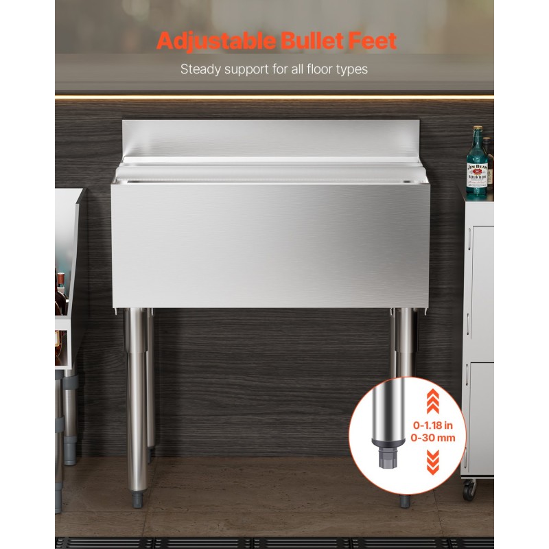 Jääallas 78,4 l 304-elintarviketeräs polyuretaanieriste liukukansi tiskin alle