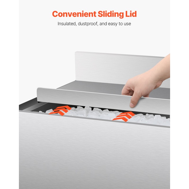 Jääallas 78,4 l 304-elintarviketeräs polyuretaanieriste liukukansi tiskin alle