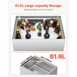Jääsäiliö 61,6 l 304-elintarviketeräs liukuva kansi pyörillä ammattikäyttöön