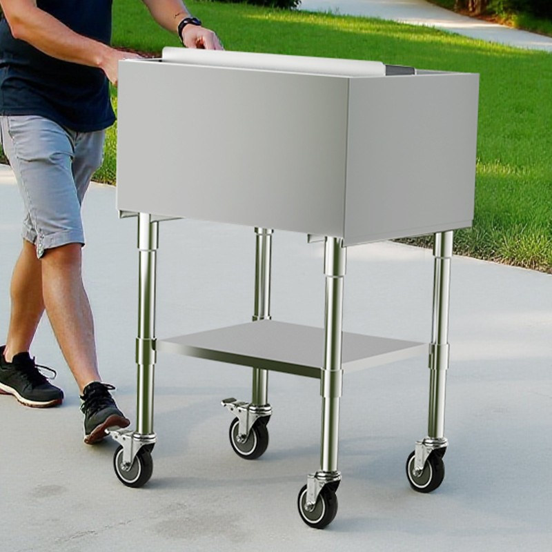 Jääsäiliö 61,6 l 304-elintarviketeräs liukuva kansi pyörillä ammattikäyttöön