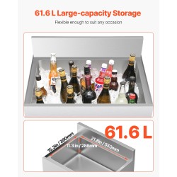 Jäävadi 61,6 L 304-elintarviketeräs polyuretaanivaahto liukuva kansi ammattikäyttöön