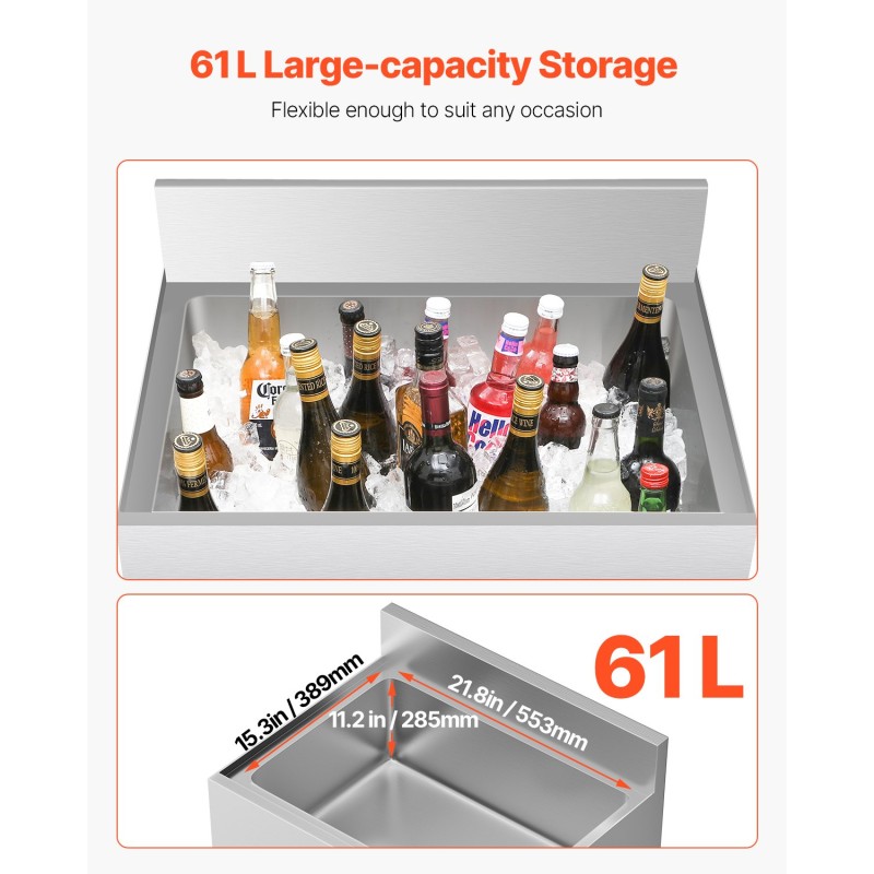 Sisäänrakennettava jäälokero 61 l 304-ruostumatonta terästä NSF-sertifioitu