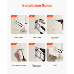 Kääntyvä WC-turvakaide alumiinia 136 kg kantavuus mattahopea