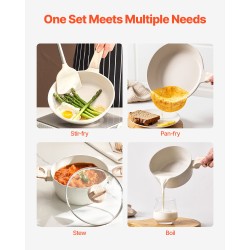 19-osainen valkoinen graniittipinnoitettu kattila- ja paistinpannasarja induktiolle karkaistuilla lasikansilla