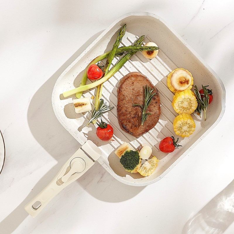 Kattila- ja paistinpannisarja 17-osainen tarttumaton induktiolle sopiva valkoinen irrotettavat kahvat