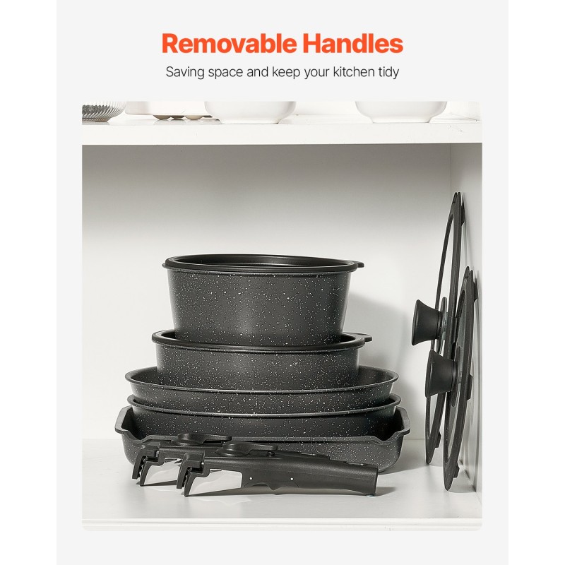 17-osainen kattila- ja pannusarja graniittipinnoitteella irrotettavalla kahvalla induktioyhteensopiva