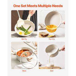 Kattila- ja paistinpannisarja 17-osainen graniittipinnoitteinen tarttumaton induktiolle valkoinen