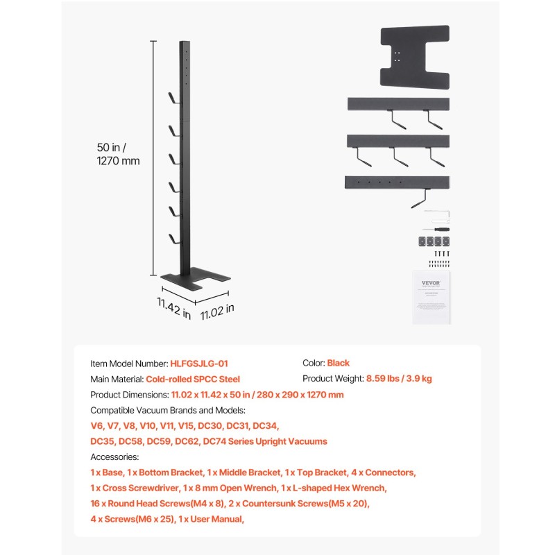 Pölynimuritelin 1270 mm kylmävalssattu SPCC-teräs 6 koukkua yhteensopiva Dyson-varsi-imureille