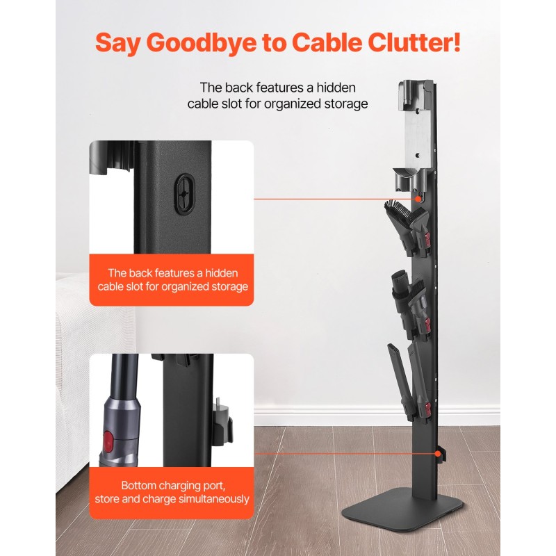 Varsi-imurin vapaasti seisova teline hiiliteräs musta 126 cm 6 koukulla