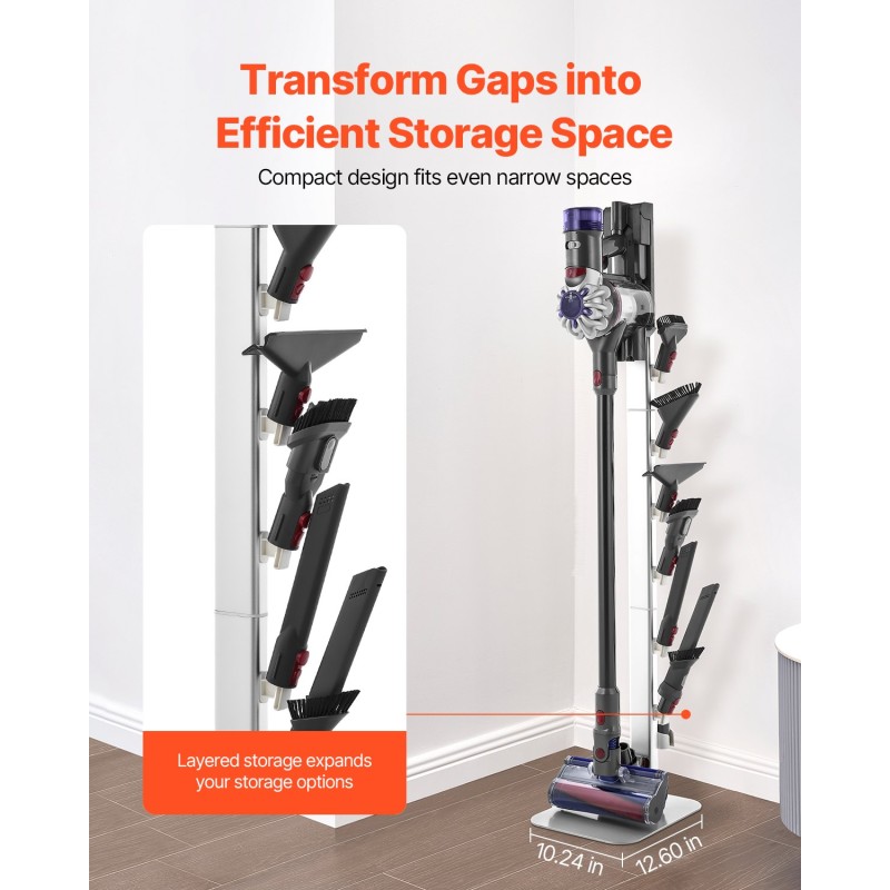 Itsekantava pölynimuriteline hiiliteräs alumiini 126 cm 6 koukkua Dyson V6-V15