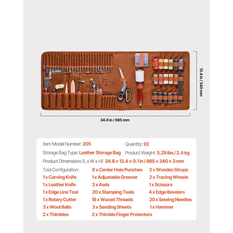 Nahkatyökalusarja 92-osainen metalli ja puuosat nahkainen säilytyslaukku säädettävä uraajuri nahkatöihin
