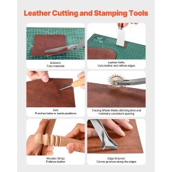 Nahkatyökalusarja 72 osaa metallia ja puuta säädettävä uraaja nahkainen säilytyslaukku